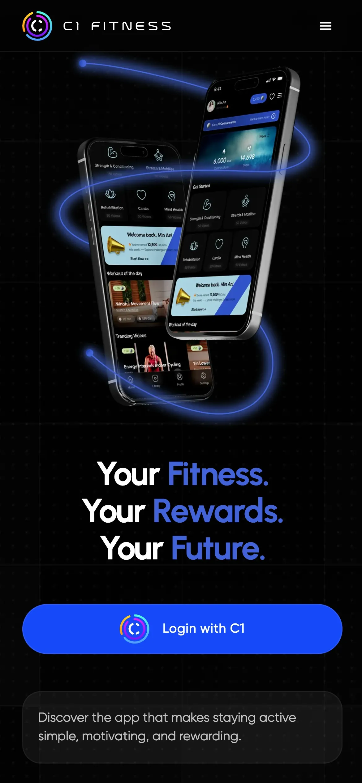 C1 Fitness landing page on mobile